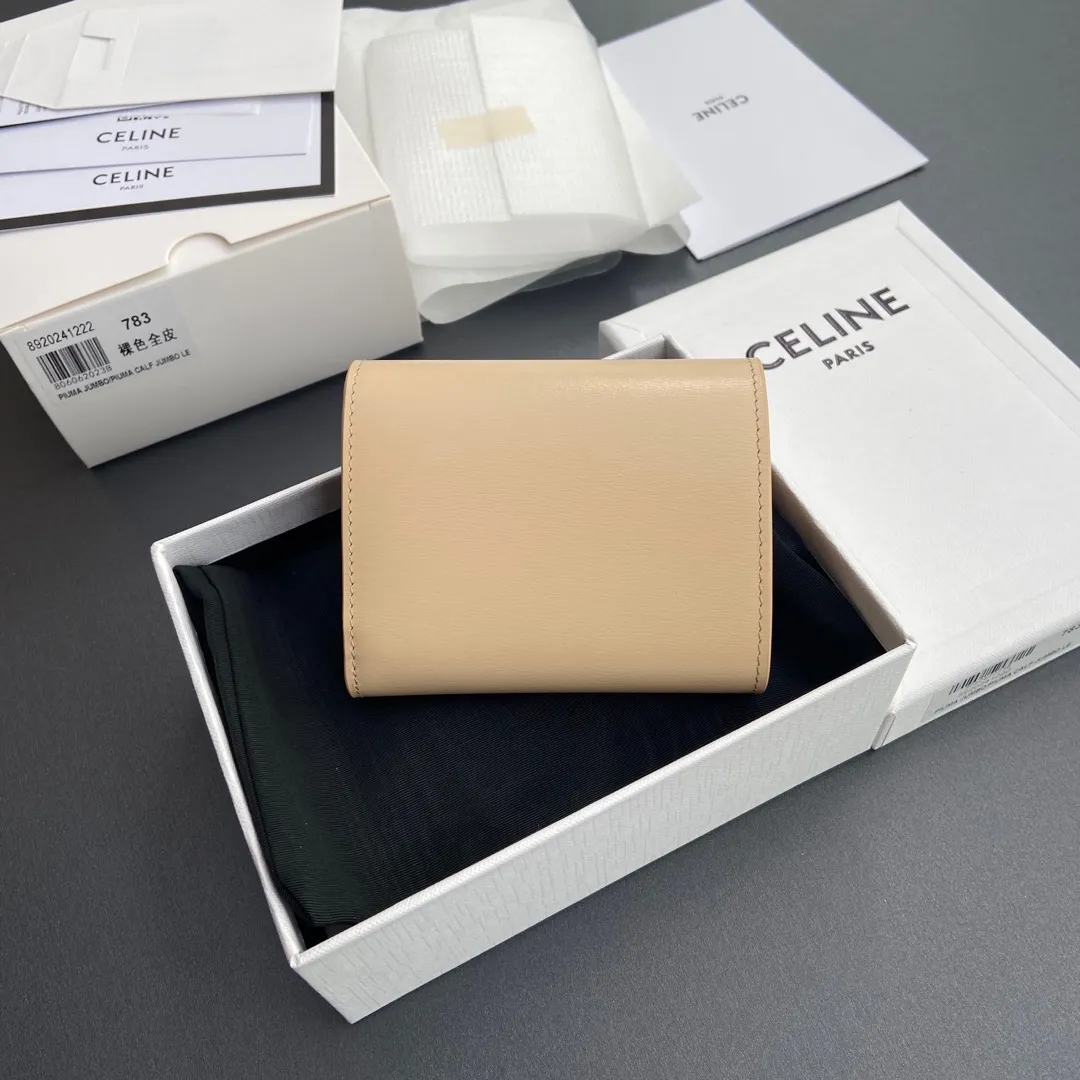 [Special grade pure steel hardware original leather] ¥700 TRIOMPHE glossy cow leather wallet / 5 card slots 1 folding coin bag with snap buckle 1 flat pocket 1 banknote bag No.: 10D782CQH.04LU783 783 Nude color full leather Size: w10.5×9×3cm.