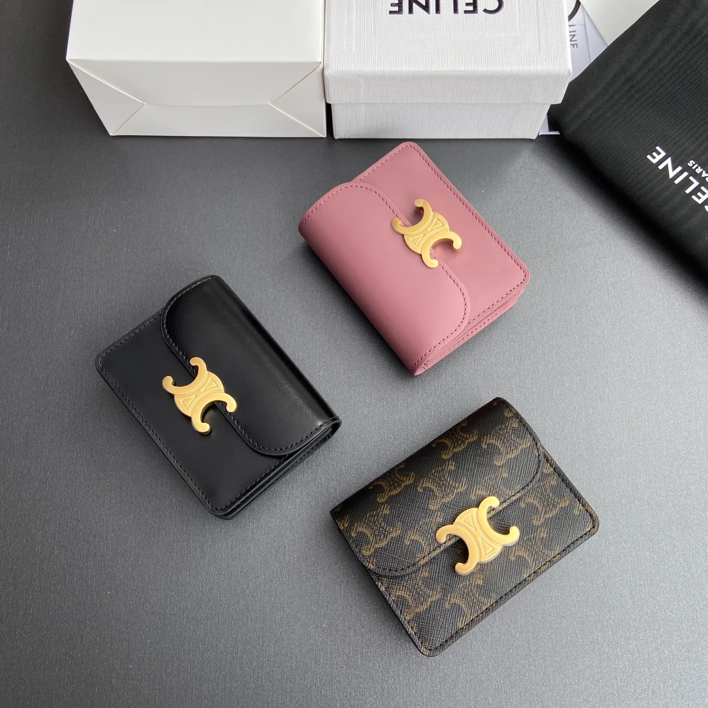 [Special grade pure steel hardware original leather] TRIOMPHE glossy cow leather business card bag/new model No.: 10N 063 FOZ.24VR 062 063 Size: w10.5×h8.5×d3cm Combination picture