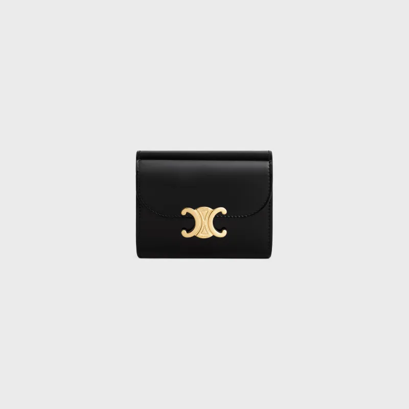 [Special grade pure steel hardware original leather] ¥720 TRIOMPHE patent leather shiny cow leather wallet/2024 Xiaosai No.: 10D782CQH.04LU783 78301 Black patent leather size: w10.5×9×3cm.