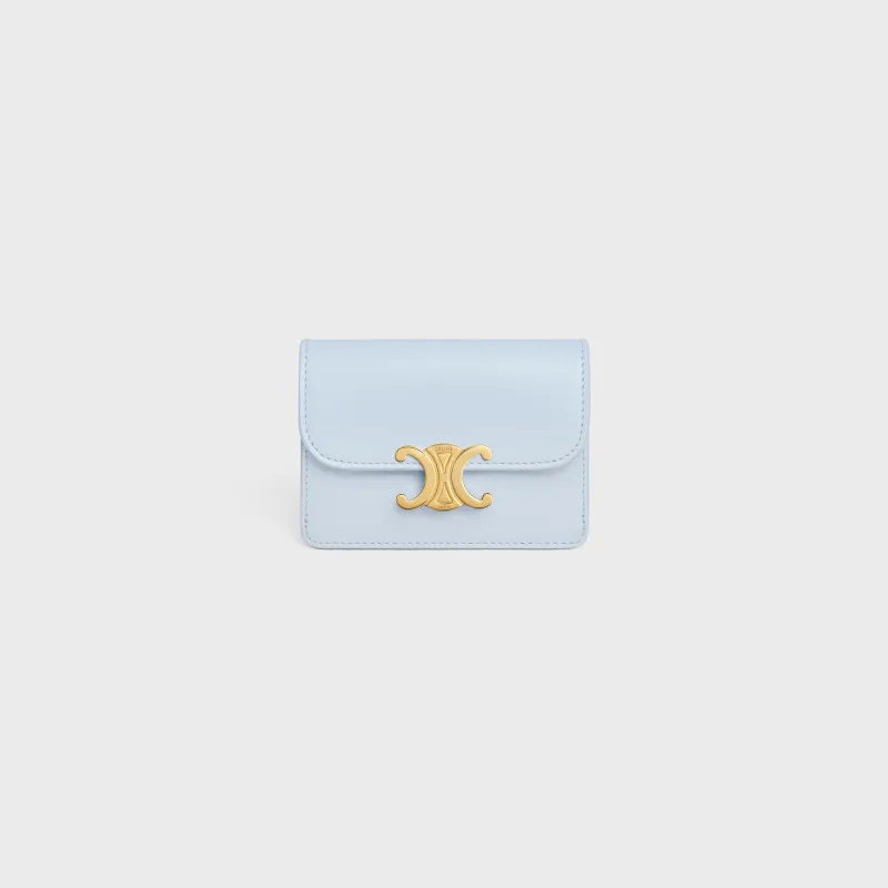 [Special grade pure steel hardware original leather] TRIOMPHE glossy cow leather flip card holder/2024 small competition No.: 10I 582 CPJ.04LU 583 light blue full leather