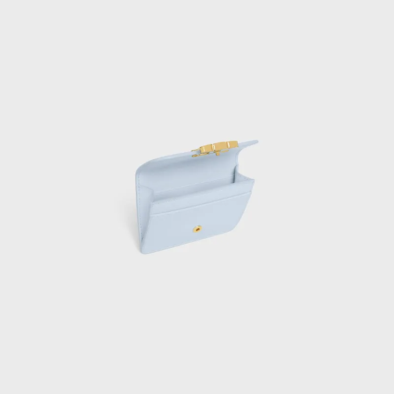 [Special grade pure steel hardware original leather] TRIOMPHE glossy cow leather flip card holder/2024 small competition No.: 10I 582 CPJ.04LU 583 light blue full leather