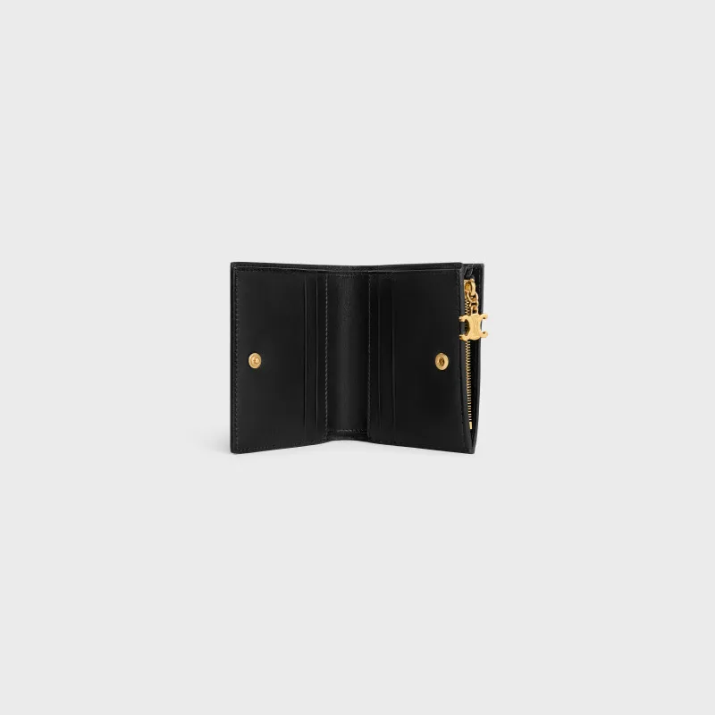 [Special grade pure steel hardware original leather] ¥620 TRIOMPHE pendant grained cow leather short wallet No.: 10M 103 FVO.38NO 102 10301 Black palm pattern full leather Size: W9×H10.5×D2cm