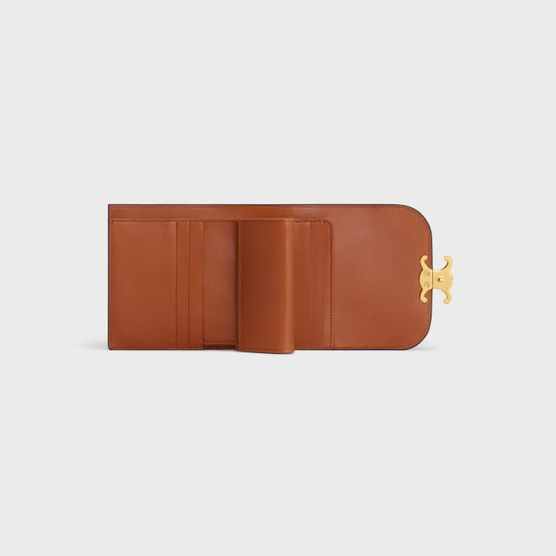 [Special grade pure steel hardware original leather] TRIOMPHE logo printed short wallet/2024 Xiaosai No.: 10D782CQH.04LU783 782 Apricot cloth/tan