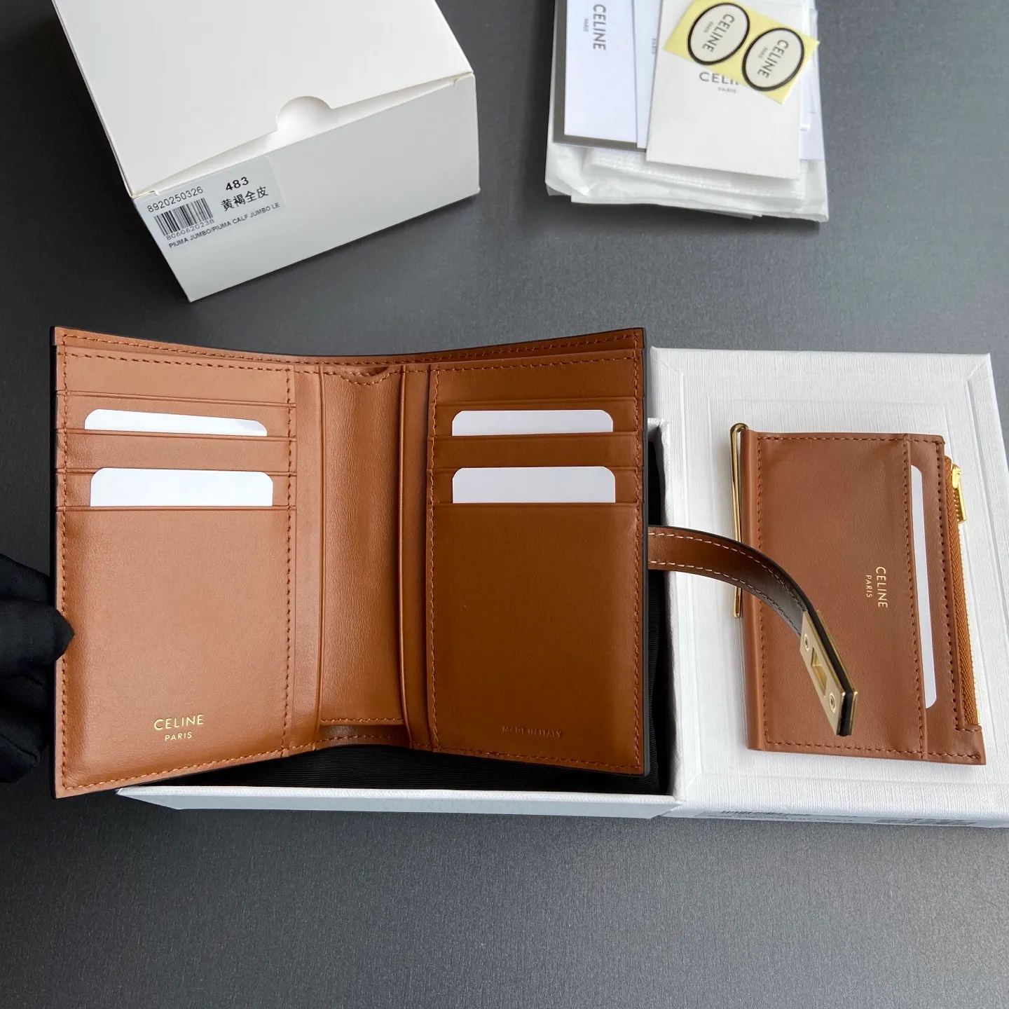 [Extra-grade pure steel hardware original leather] ¥840 TRIOMPHE16 glossy cow leather wallet cow leather cow leather lining/fabric gold finish rotating lock closure 1 detachable zipper movable coin pocket 7 card slots 1 banknote pocket 4 gusseted compartments No.: 10M483CQ7.04LU483 483 Tan full leather Size:w12.7×h9×d2.5cm