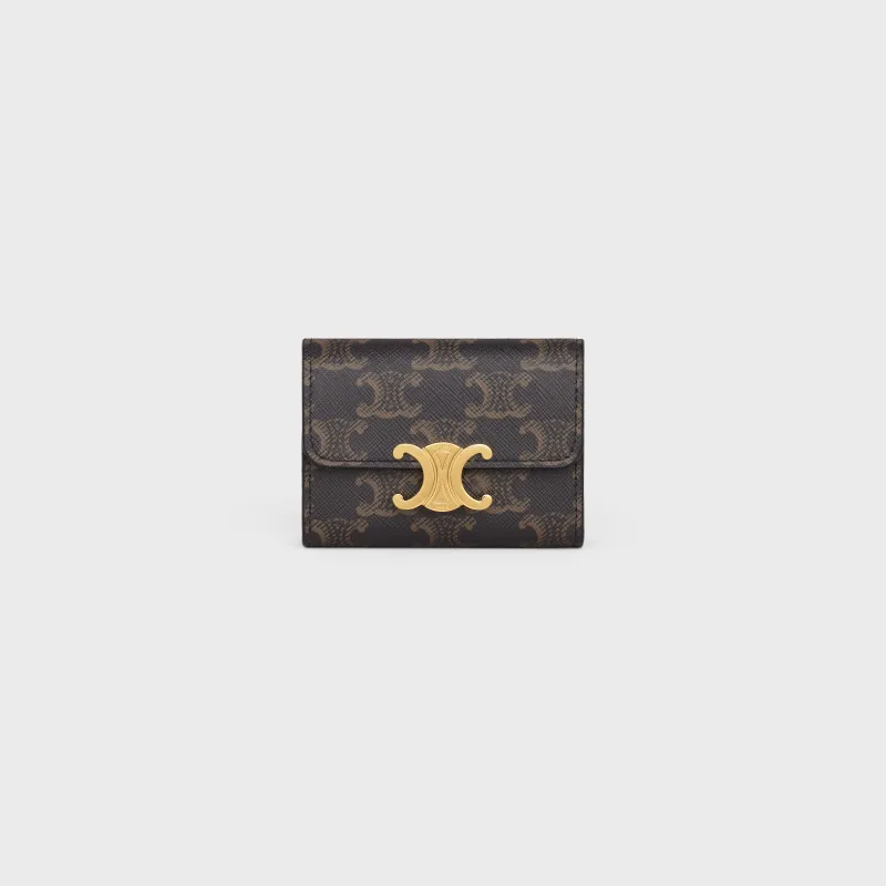 [Special grade pure steel hardware original leather] TRIOMPHE logo printed short wallet/2024 Xiaosai No.: 10l652DS3.04LU653 652 yellow brown/presbyopia