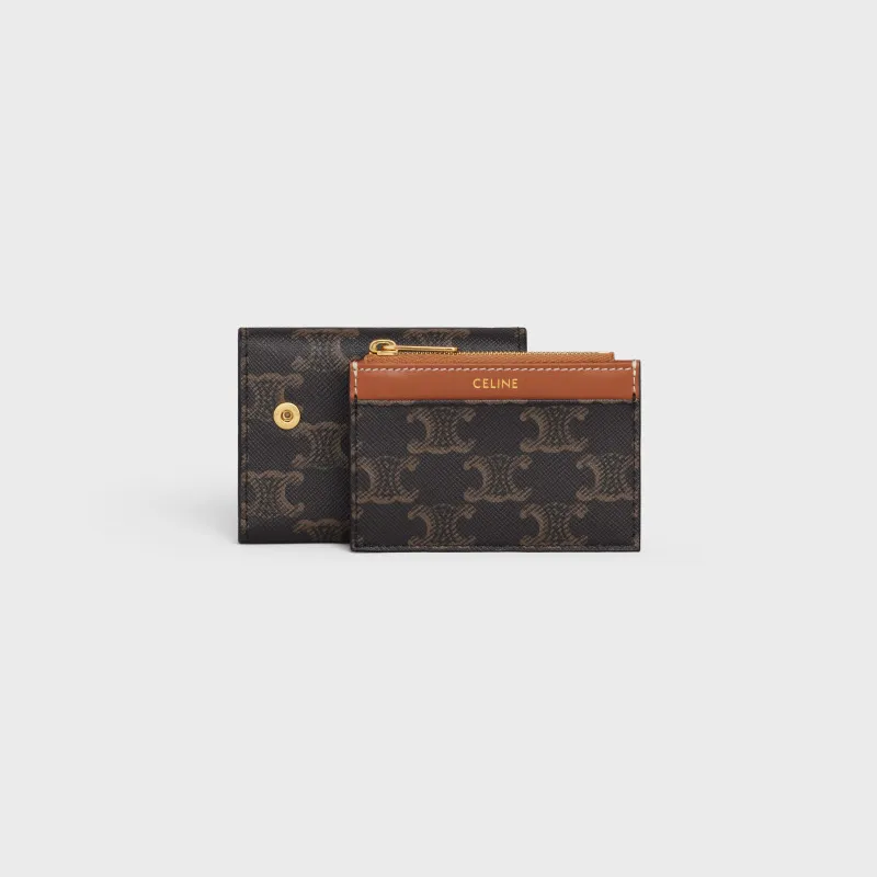 [Special grade pure steel hardware original leather] TRIOMPHE logo printed short wallet/2024 Xiaosai No.: 10l652DS3.04LU653 652 yellow brown/presbyopia