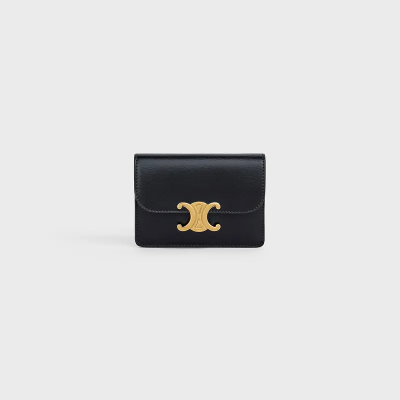 [Special grade pure steel hardware original leather] TRIOMPHE glossy cow leather flip card holder / No.: 10I582CPJ.04LU 583 Black full leather Size: w10×h7.5×d2cm