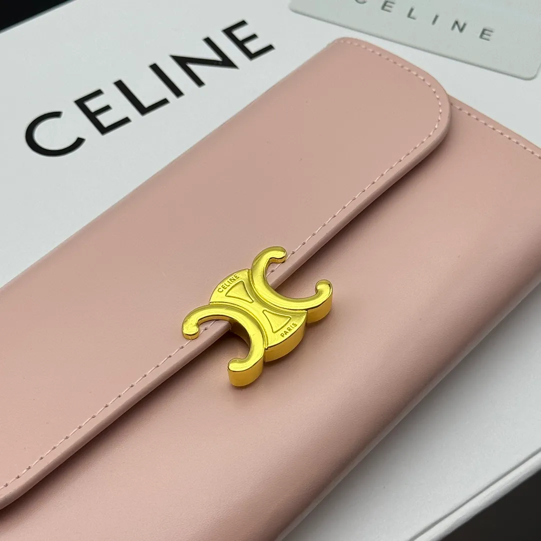 💰210 💎Upgraded original version💖 With top layer leather 𝗖𝗘𝗟𝗜𝗡𝗘 | 𝗧𝗥𝗜𝗢𝗠𝗣𝗛𝗘 Celine Arc de Triomphe Wallet💖 TRIOMPHE metallic snap button, 1 zipper pocket, 2 gusset partitions, 1 flat pocket, 12 card slots. Style number: C10E313 Size: 19X10