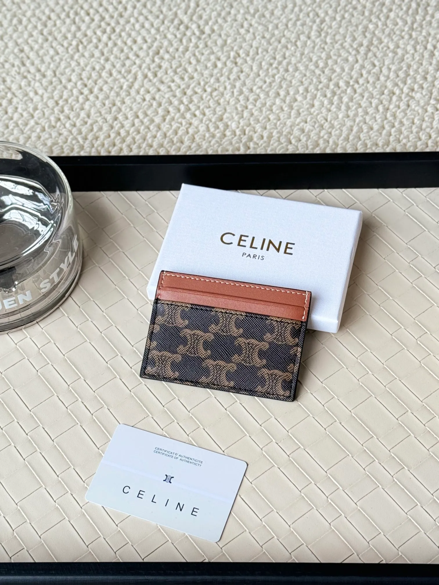 💰100CELINE. TRIOMPHE logo printed card holder/2024 Xiaosai Coated canvas, sheepskin binding 2 card slots 1 flat pocket Number: 10B702 Size: w10.5×7cm