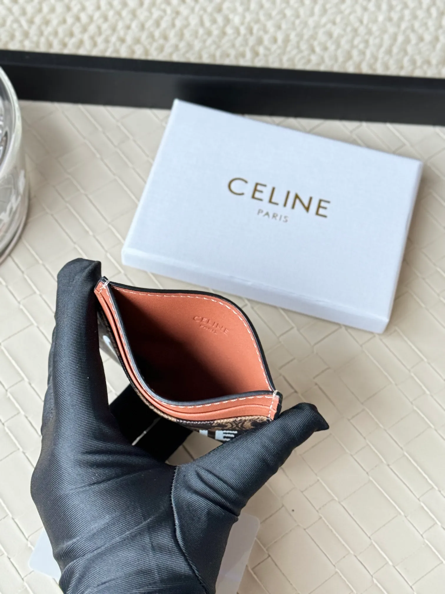💰100CELINE. TRIOMPHE logo printed card holder/2024 Xiaosai Coated canvas, sheepskin binding 2 card slots 1 flat pocket Number: 10B702 Size: w10.5×7cm