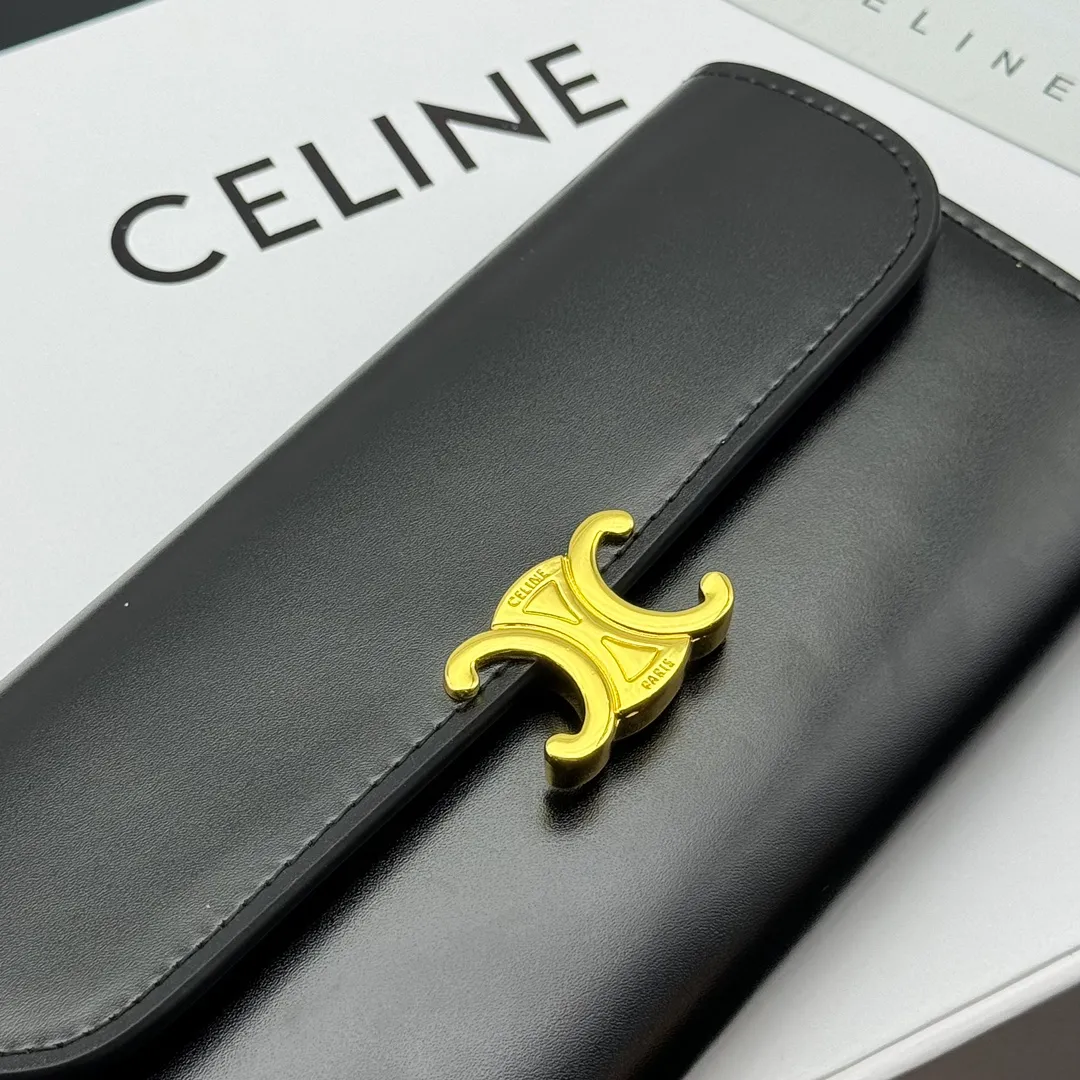 💰210 💎Upgraded original version💖 With top layer leather 𝗖𝗘𝗟𝗜𝗡𝗘 | 𝗧𝗥𝗜𝗢𝗠𝗣𝗛𝗘 Celine Arc de Triomphe Wallet💖 TRIOMPHE metallic snap button, 1 zipper pocket, 2 gusset partitions, 1 flat pocket, 12 card slots. Style number: C10E313 Size: 19X10