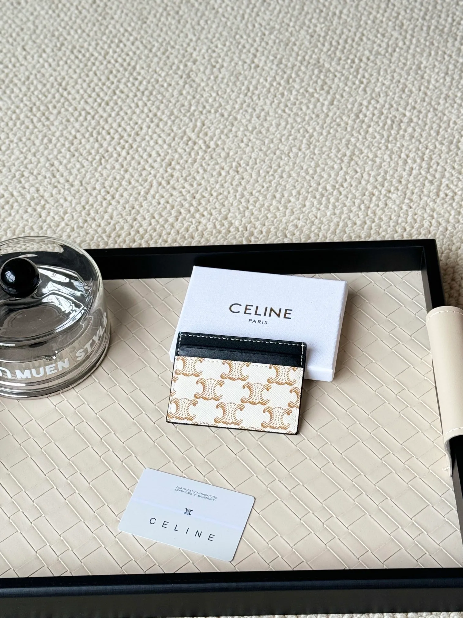 💰100CELINE. TRIOMPHE logo printed card holder/2024 Xiaosai Coated canvas, sheepskin binding 2 card slots 1 flat pocket Number: 10B702 Size: w10.5×7cm