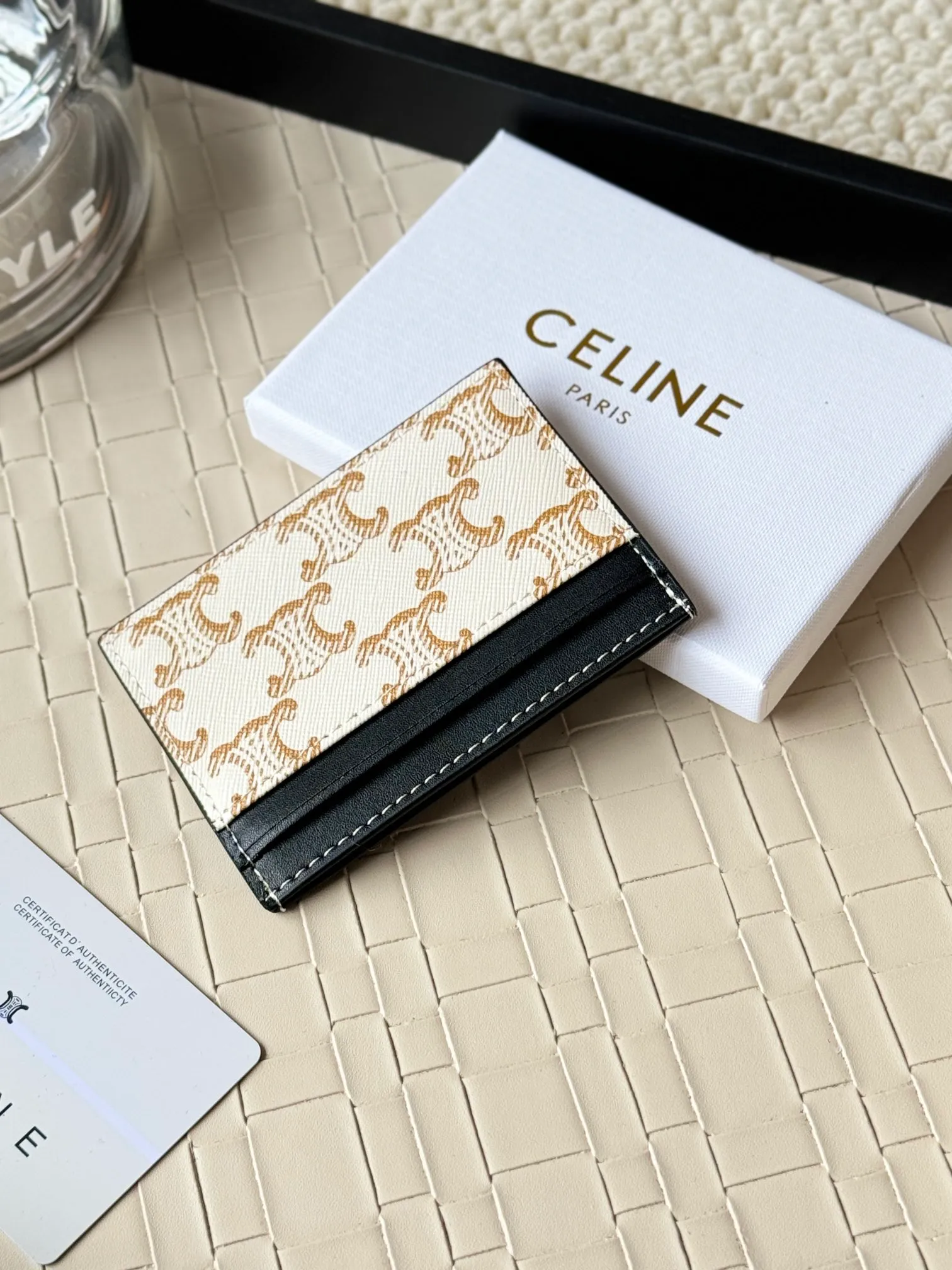 💰100CELINE. TRIOMPHE logo printed card holder/2024 Xiaosai Coated canvas, sheepskin binding 2 card slots 1 flat pocket Number: 10B702 Size: w10.5×7cm