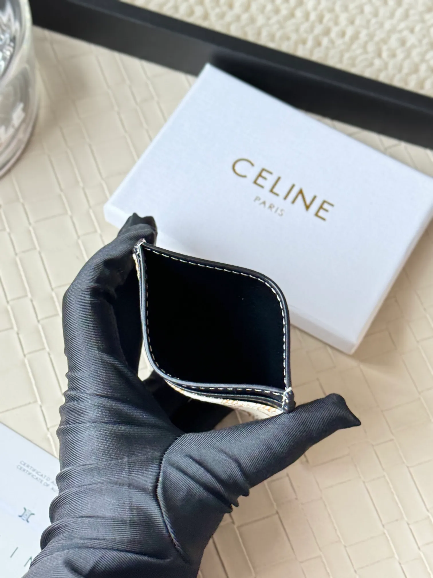 💰100CELINE. TRIOMPHE logo printed card holder/2024 Xiaosai Coated canvas, sheepskin binding 2 card slots 1 flat pocket Number: 10B702 Size: w10.5×7cm