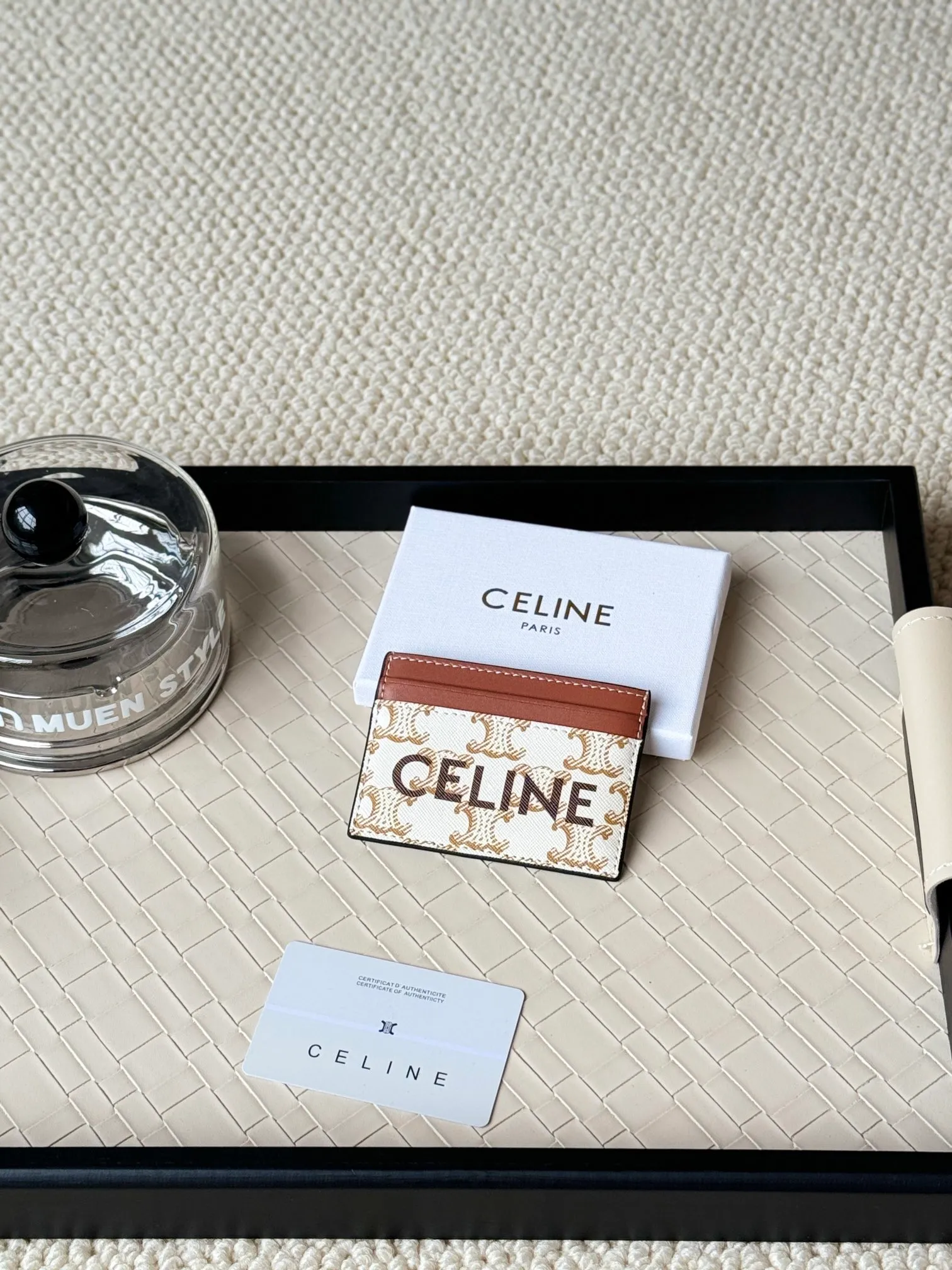 💰100CELINE. TRIOMPHE logo printed card holder/2024 Xiaosai Coated canvas, sheepskin binding 2 card slots 1 flat pocket Number: 10B702 Size: w10.5×7cm