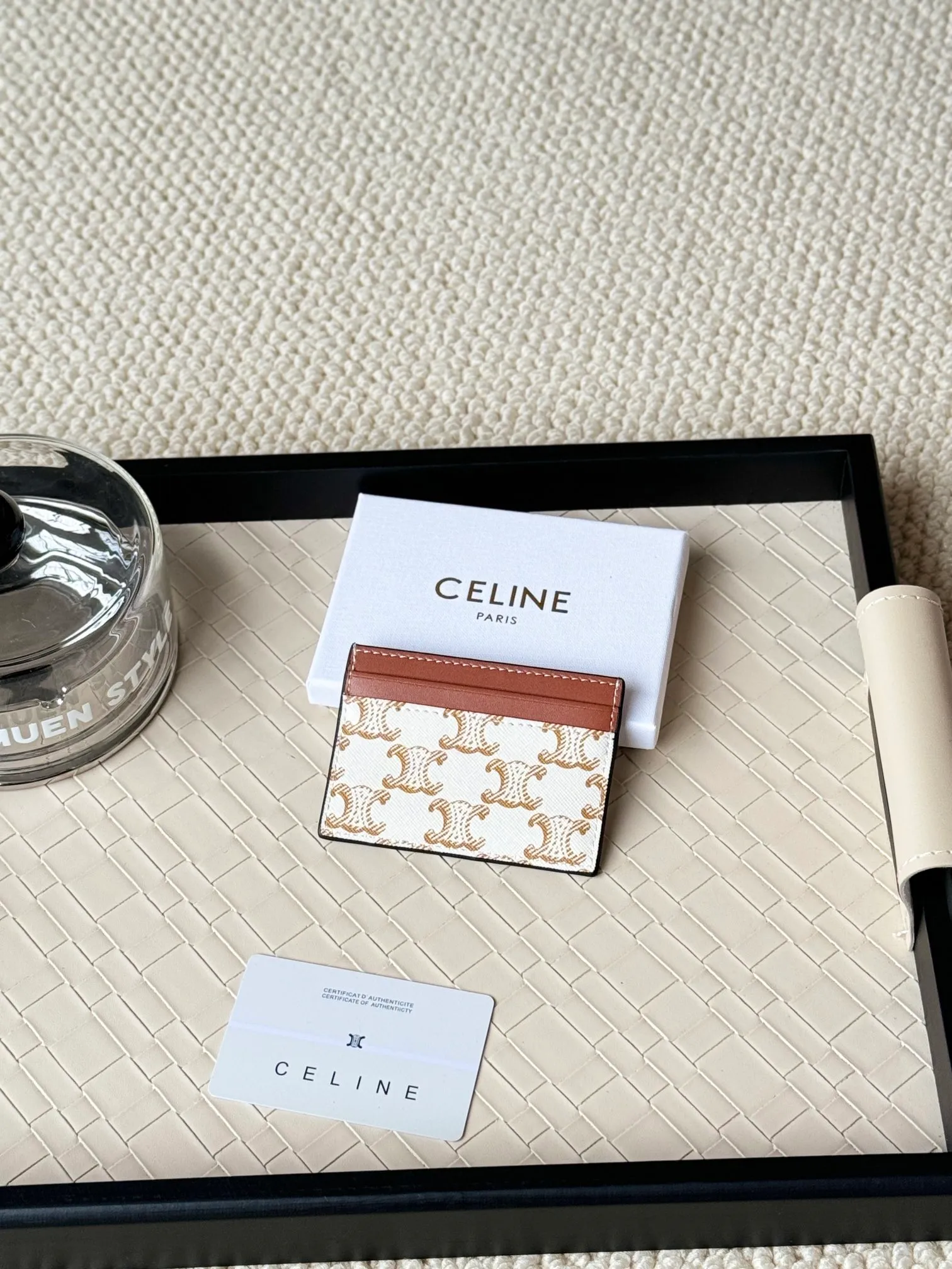 💰100CELINE. TRIOMPHE logo printed card holder/2024 Xiaosai Coated canvas, sheepskin binding 2 card slots 1 flat pocket Number: 10B702 Size: w10.5×7cm