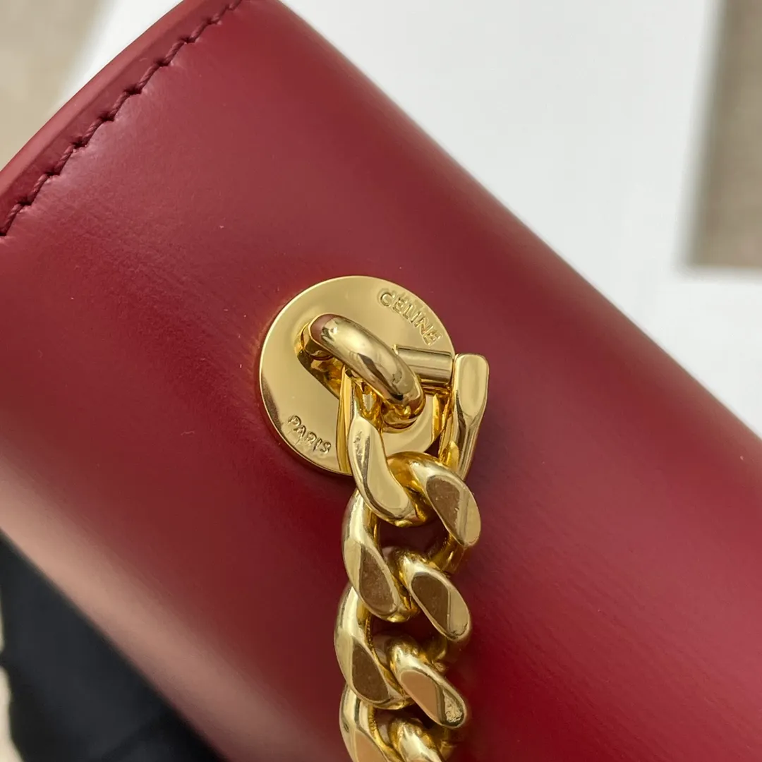 BESACE TRIOMPHE shiny cow leather chain bag, cow leather, sheep leather lining, suitable for shoulder carry, metal TRIOMPHE logo closure, all steel hardware, chain length 12 inches (30 cm), model number: 199273, size: 24.5*17*4🌺🌺🌺