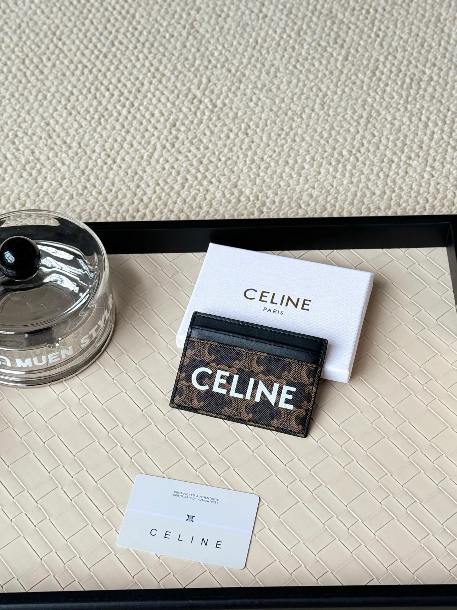 💰100CELINE. TRIOMPHE logo printed card holder/2024 Xiaosai Coated canvas, sheepskin binding 2 card slots 1 flat pocket Number: 10B702 Size: w10.5×7cm