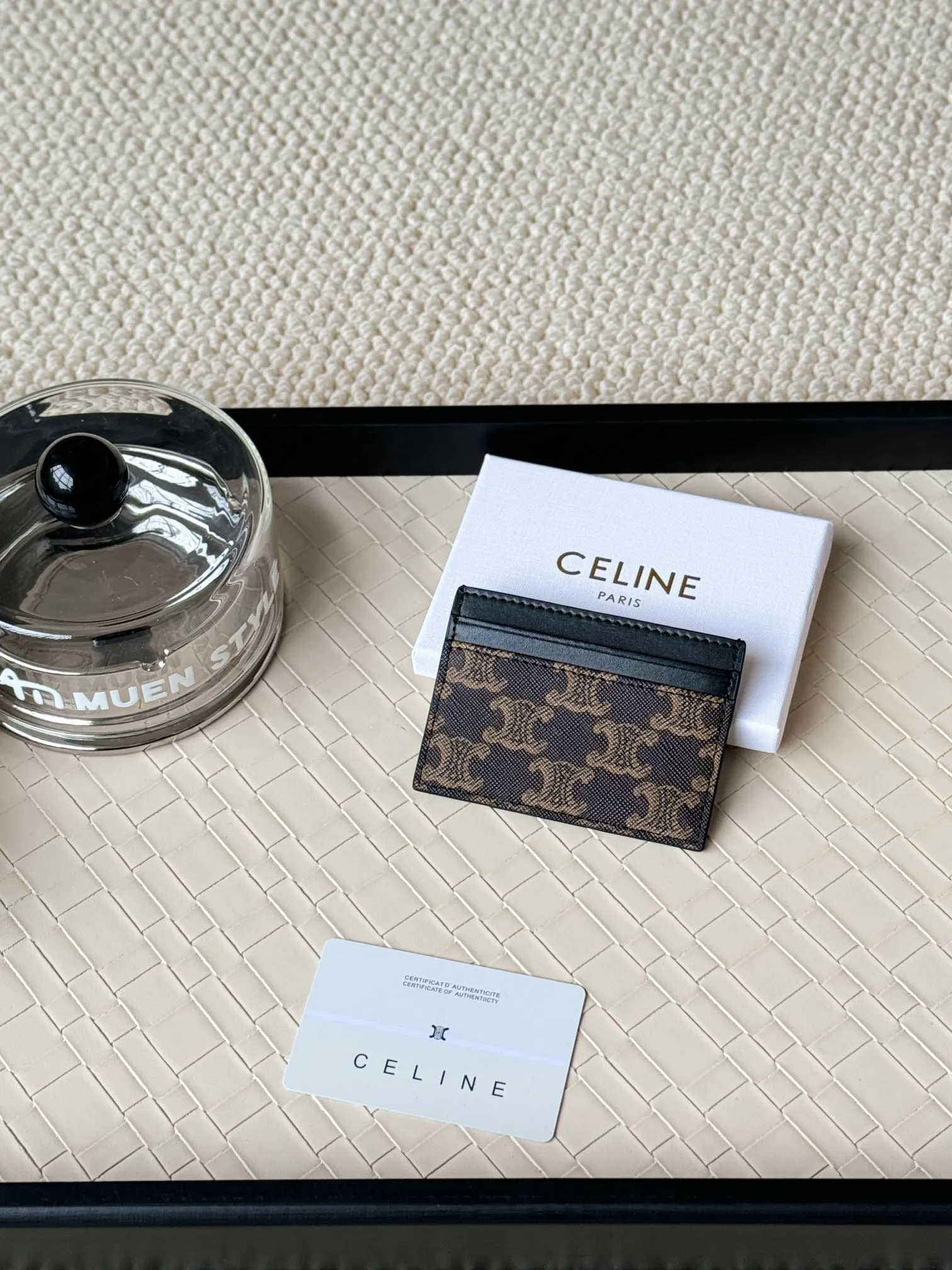 💰100CELINE. TRIOMPHE logo printed card holder/2024 Xiaosai Coated canvas, sheepskin binding 2 card slots 1 flat pocket Number: 10B702 Size: w10.5×7cm