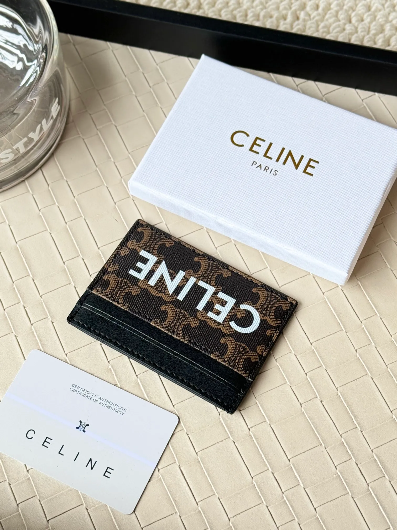 💰100CELINE. TRIOMPHE logo printed card holder/2024 Xiaosai Coated canvas, sheepskin binding 2 card slots 1 flat pocket Number: 10B702 Size: w10.5×7cm