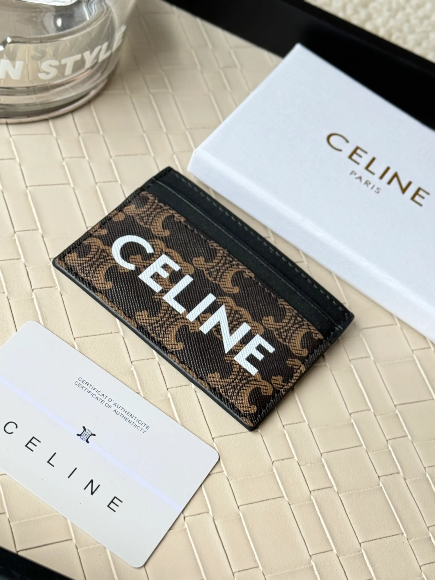 💰100CELINE. TRIOMPHE logo printed card holder/2024 Xiaosai Coated canvas, sheepskin binding 2 card slots 1 flat pocket Number: 10B702 Size: w10.5×7cm