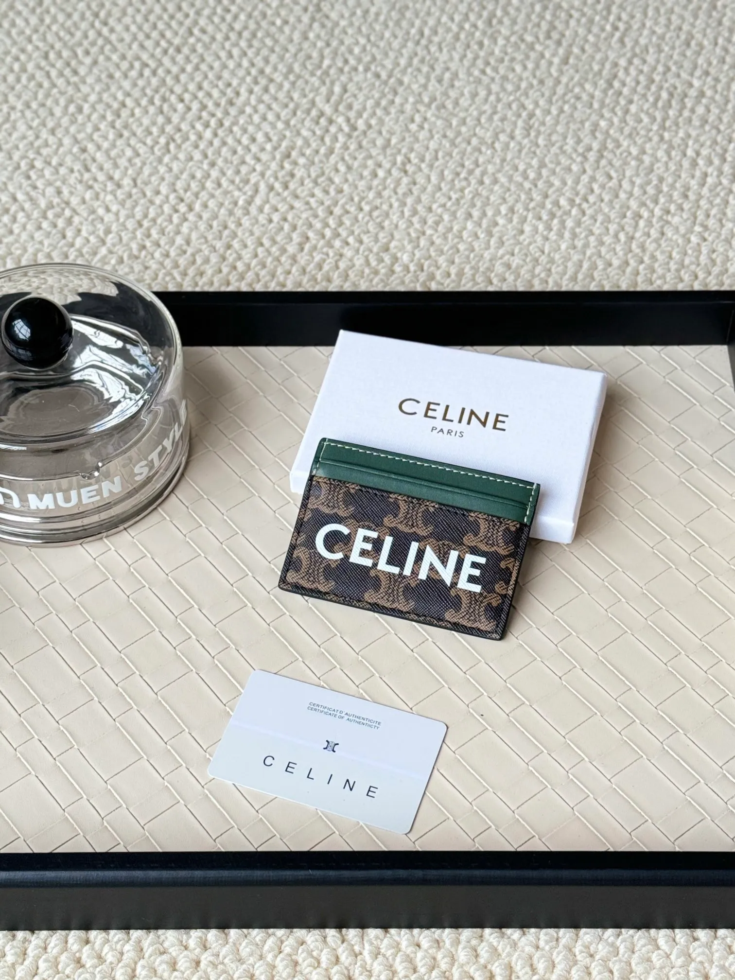 💰100CELINE. TRIOMPHE logo printed card holder/2024 Xiaosai Coated canvas, sheepskin binding 2 card slots 1 flat pocket Number: 10B702 Size: w10.5×7cm