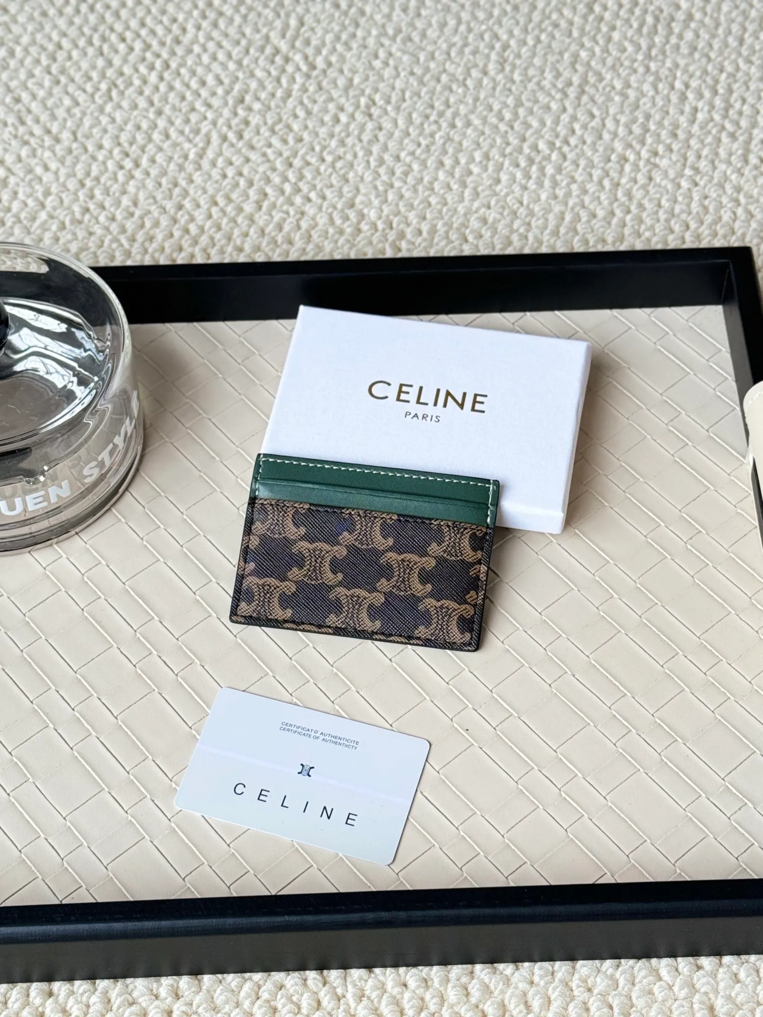 💰100CELINE. TRIOMPHE logo printed card holder/2024 Xiaosai Coated canvas, sheepskin binding 2 card slots 1 flat pocket Number: 10B702 Size: w10.5×7cm