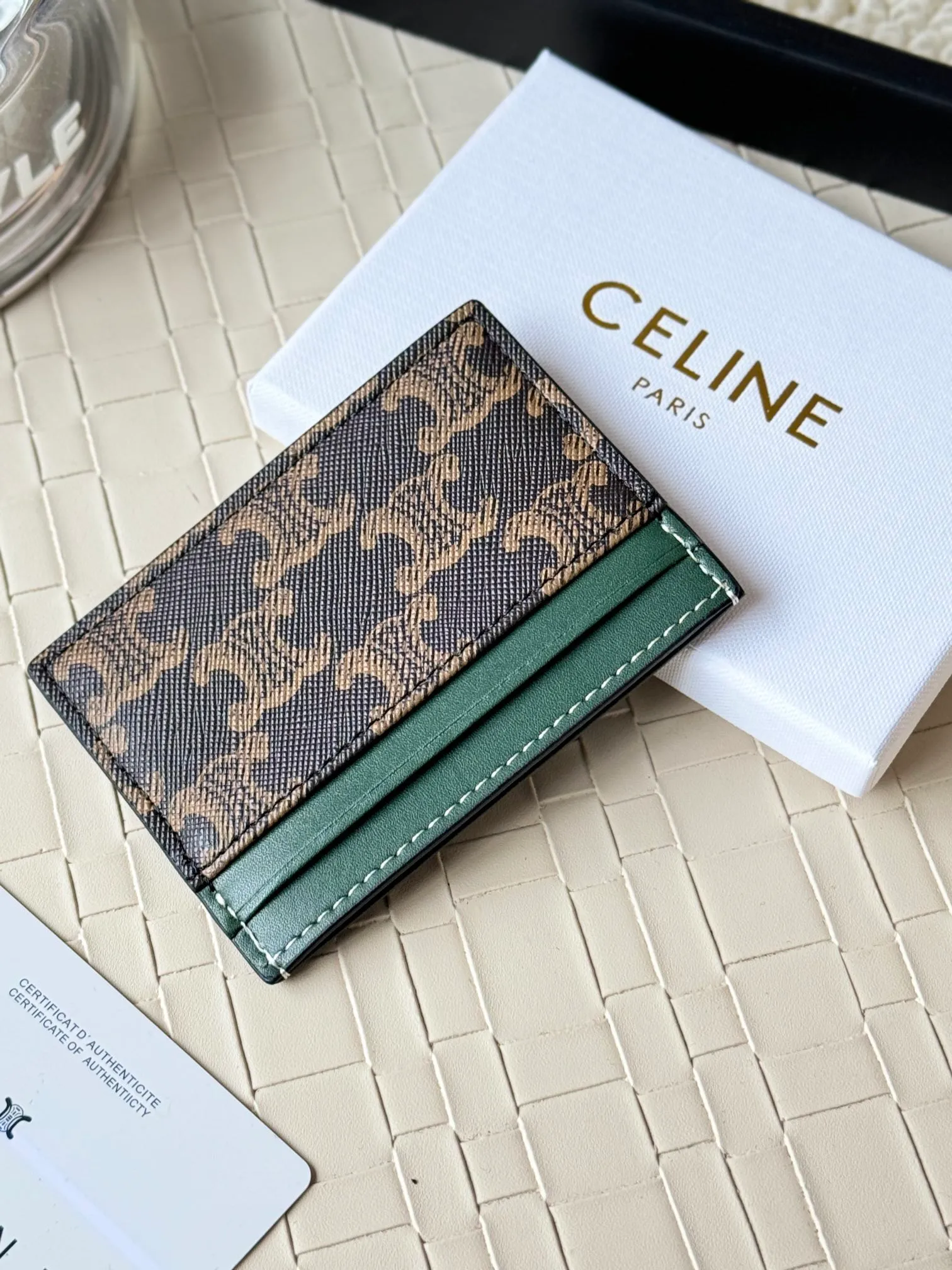 💰100CELINE. TRIOMPHE logo printed card holder/2024 Xiaosai Coated canvas, sheepskin binding 2 card slots 1 flat pocket Number: 10B702 Size: w10.5×7cm