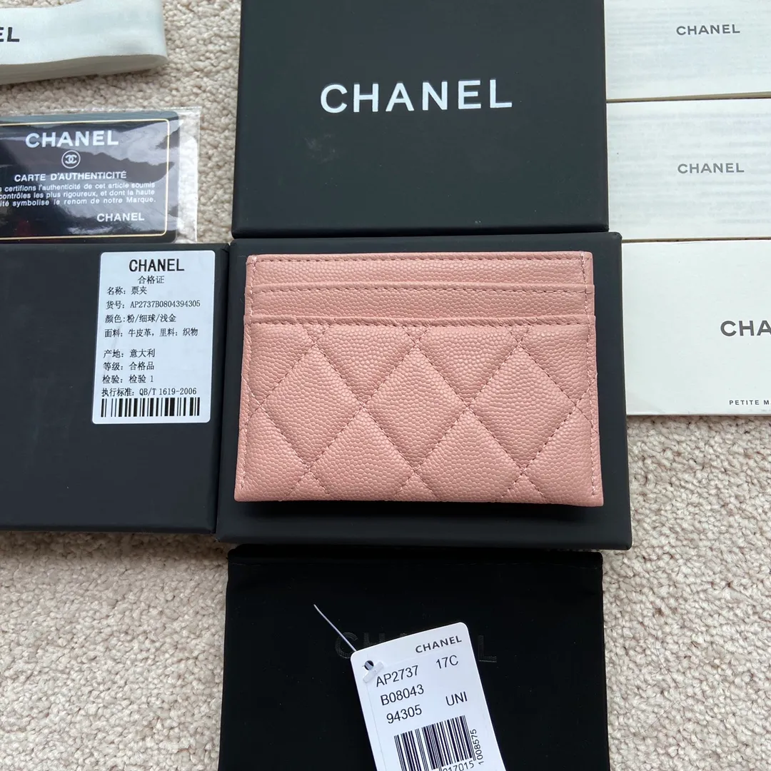 280💰Xiaoxiang imported Italian grained calfskin Item number: AP5474 Size: w11×7.5cm Color: pink fine ball pattern light gold Usage: card holder