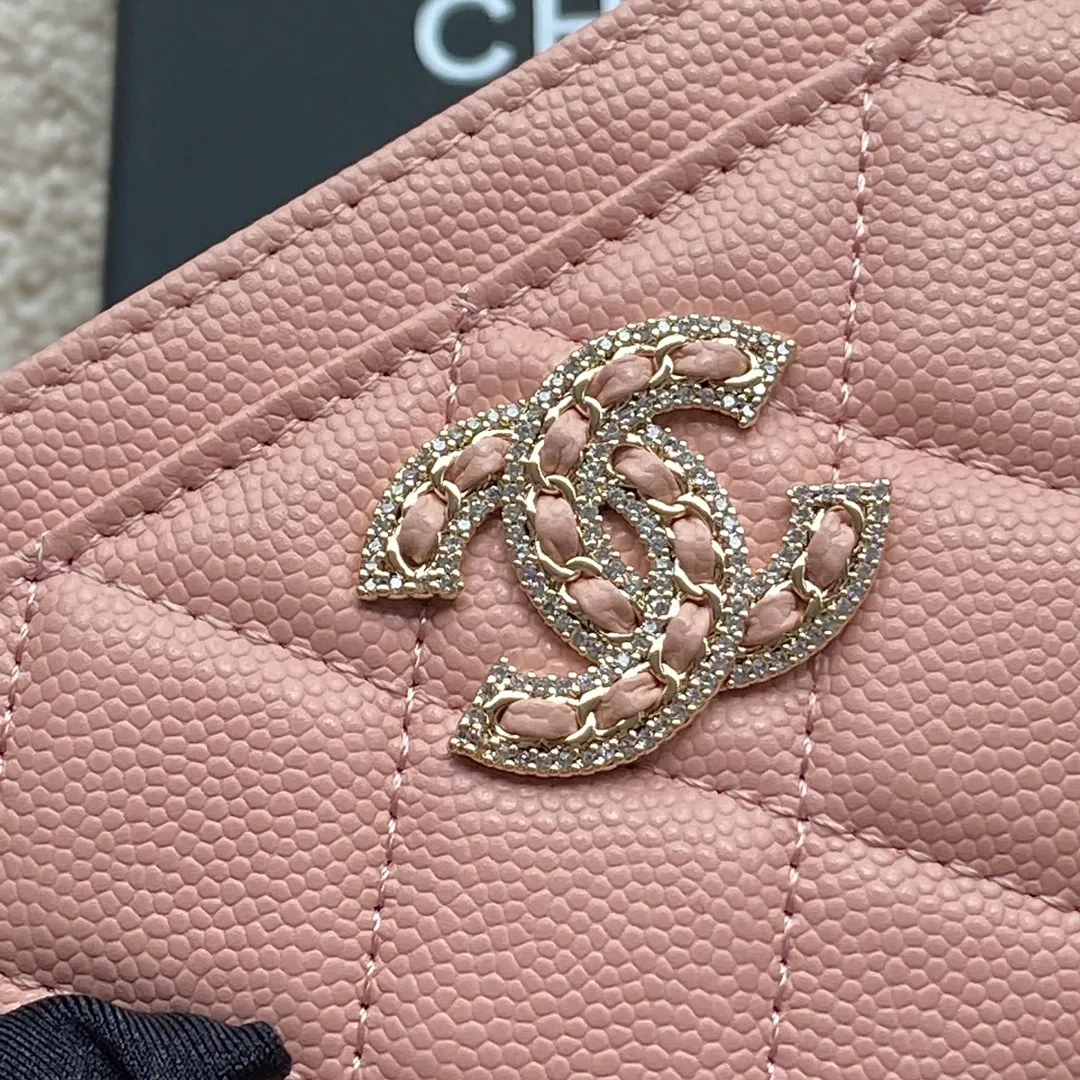 280💰Xiaoxiang imported Italian grained calfskin Item number: AP5474 Size: w11×7.5cm Color: pink fine ball pattern light gold Usage: card holder