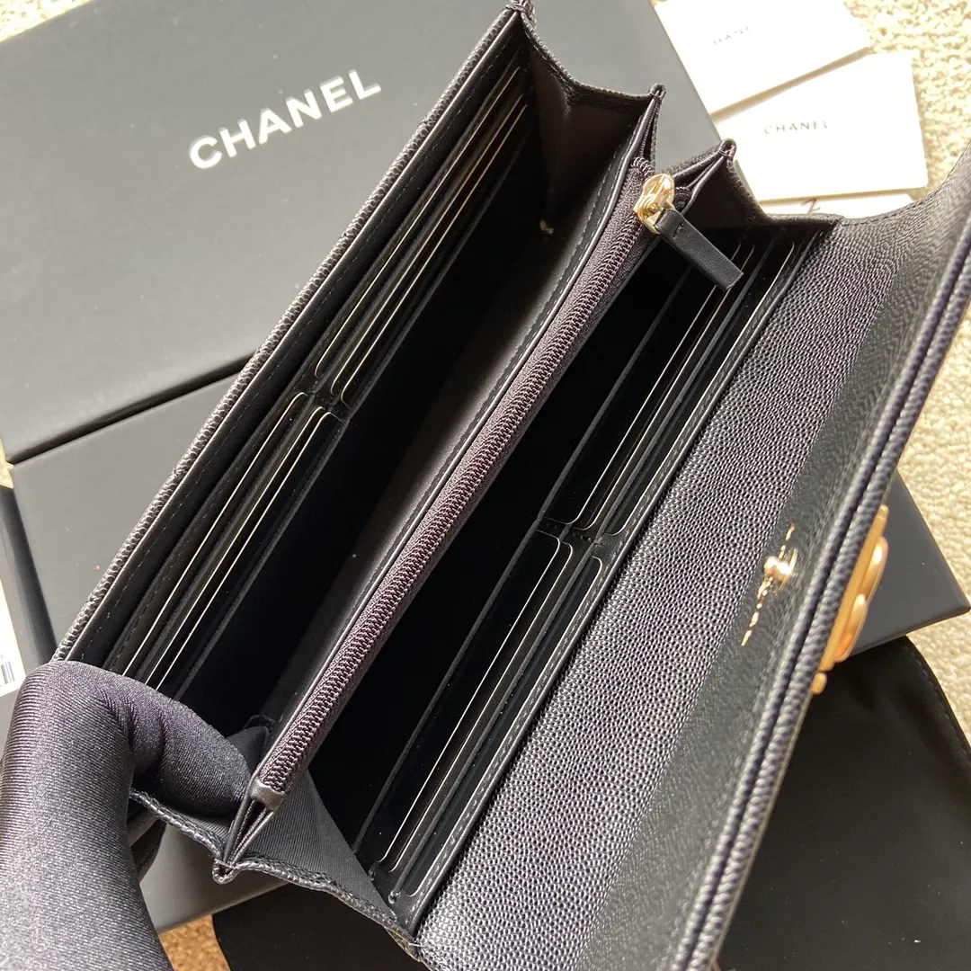 480💰Xiaoxiang imported Italian fine grain cowhide Item number: A80286 Size: w19×h10.5×d3cm Color: black fine ball pattern with gold mark