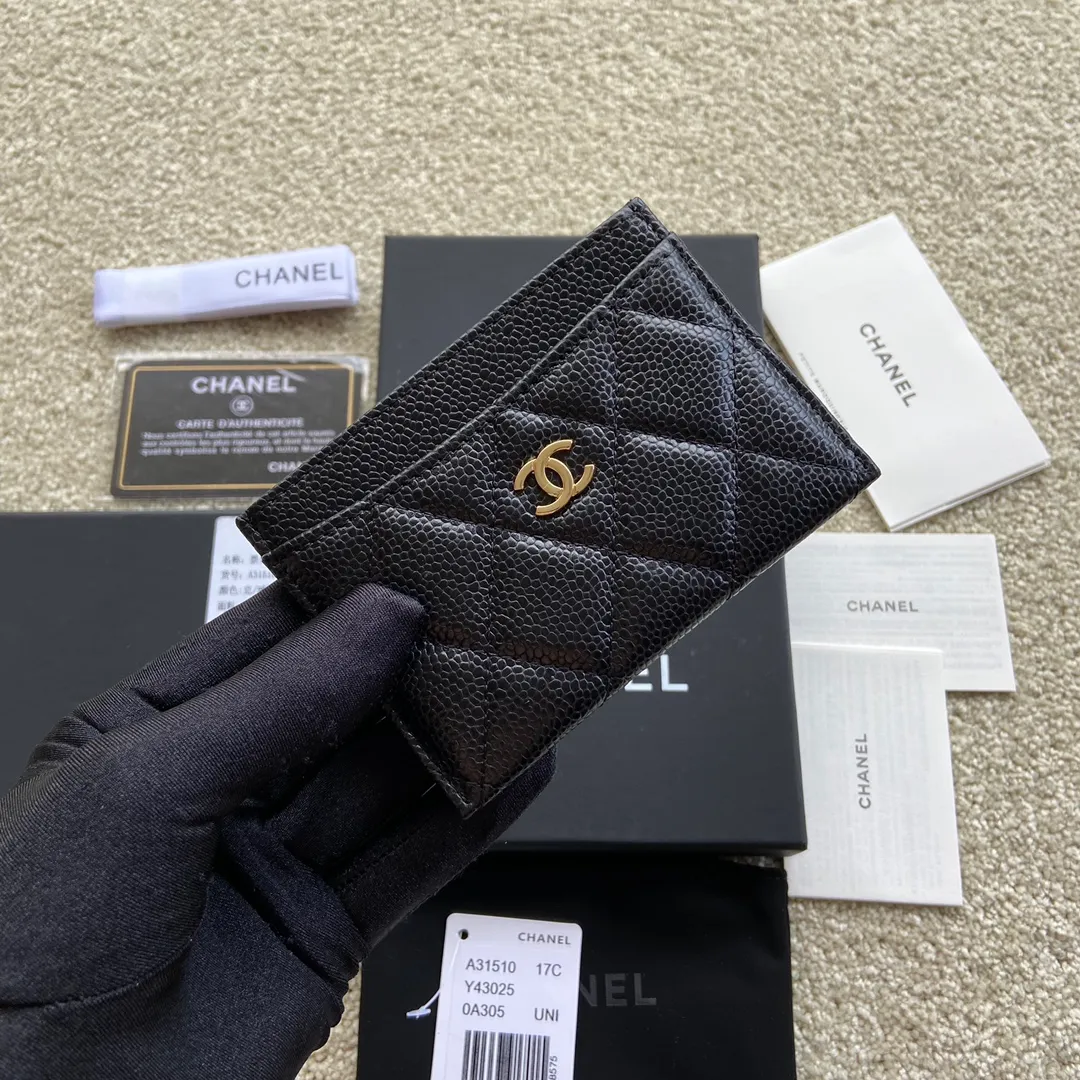 190💰Xiaoxiang imported Italian leather Item number: A31510 0213 Size: w11×h7.5cm Color: black ball pattern gold steel mark