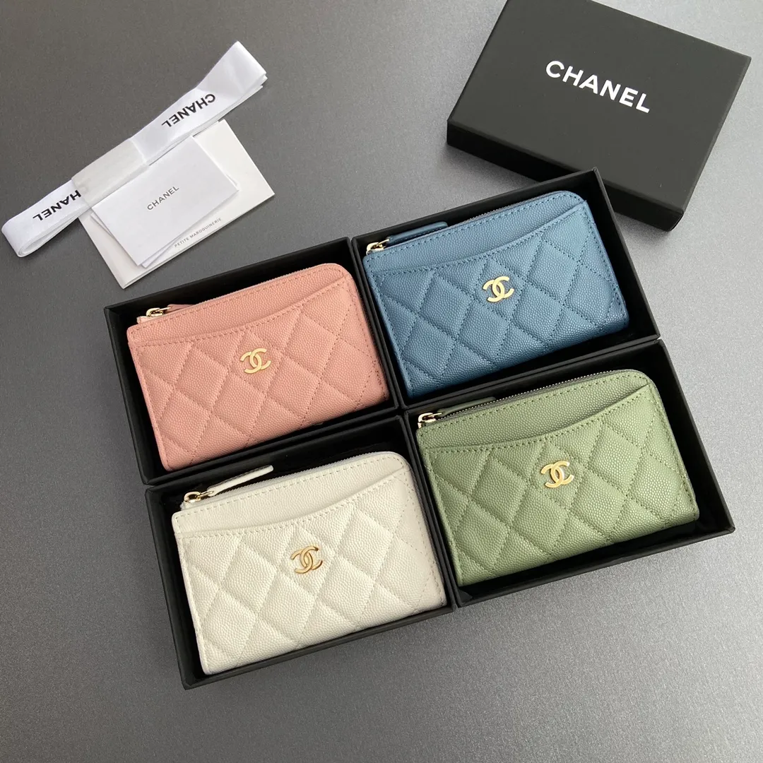 [Special grade hardware original leather] Xiaoxiang small zipper bag card holder series quilted card holder with iconic metal logo No.: 3179