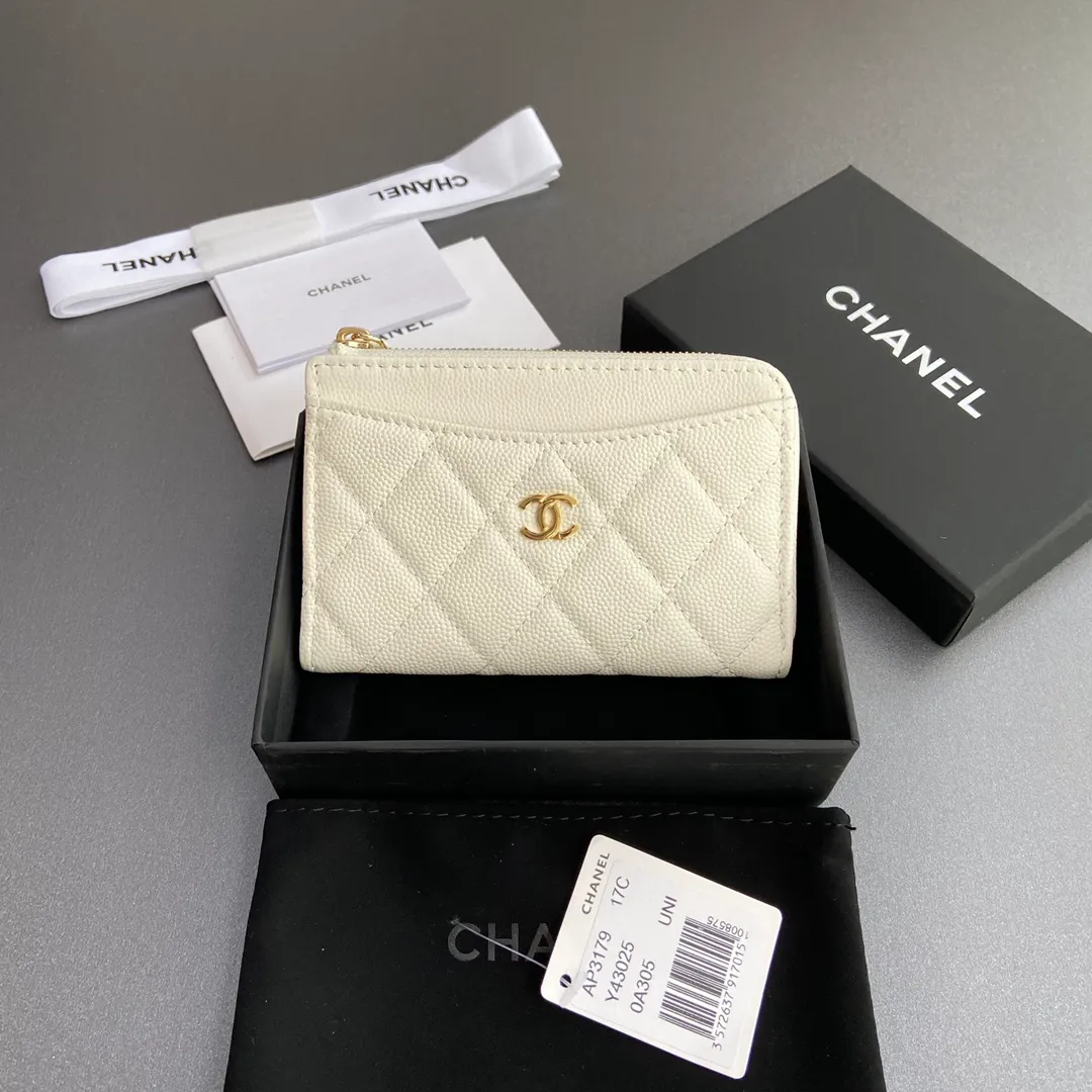 [Special grade hardware original leather] Xiaoxiang small zipper bag card holder series quilted card holder with iconic metal logo No.: 3179
