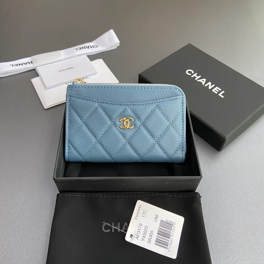 [Special grade hardware original leather] Xiaoxiang small zipper bag card holder series quilted card holder with iconic metal logo No.: 3179