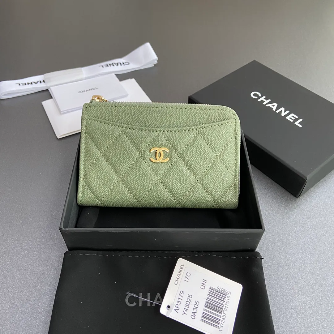 [Special grade hardware original leather] Xiaoxiang small zipper bag card holder series quilted card holder with iconic metal logo No.: 3179