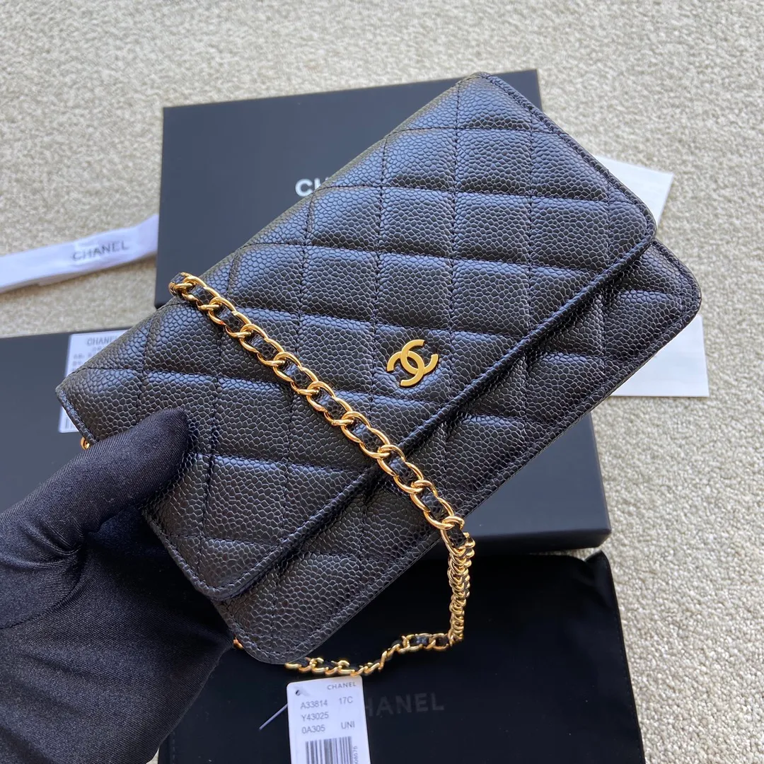 Snap button 600💰Xiaoxiang imported Italian lambskin Item number: A33814 Size: w20×h13×d3.5cm Color: black ball pattern gold steel mark