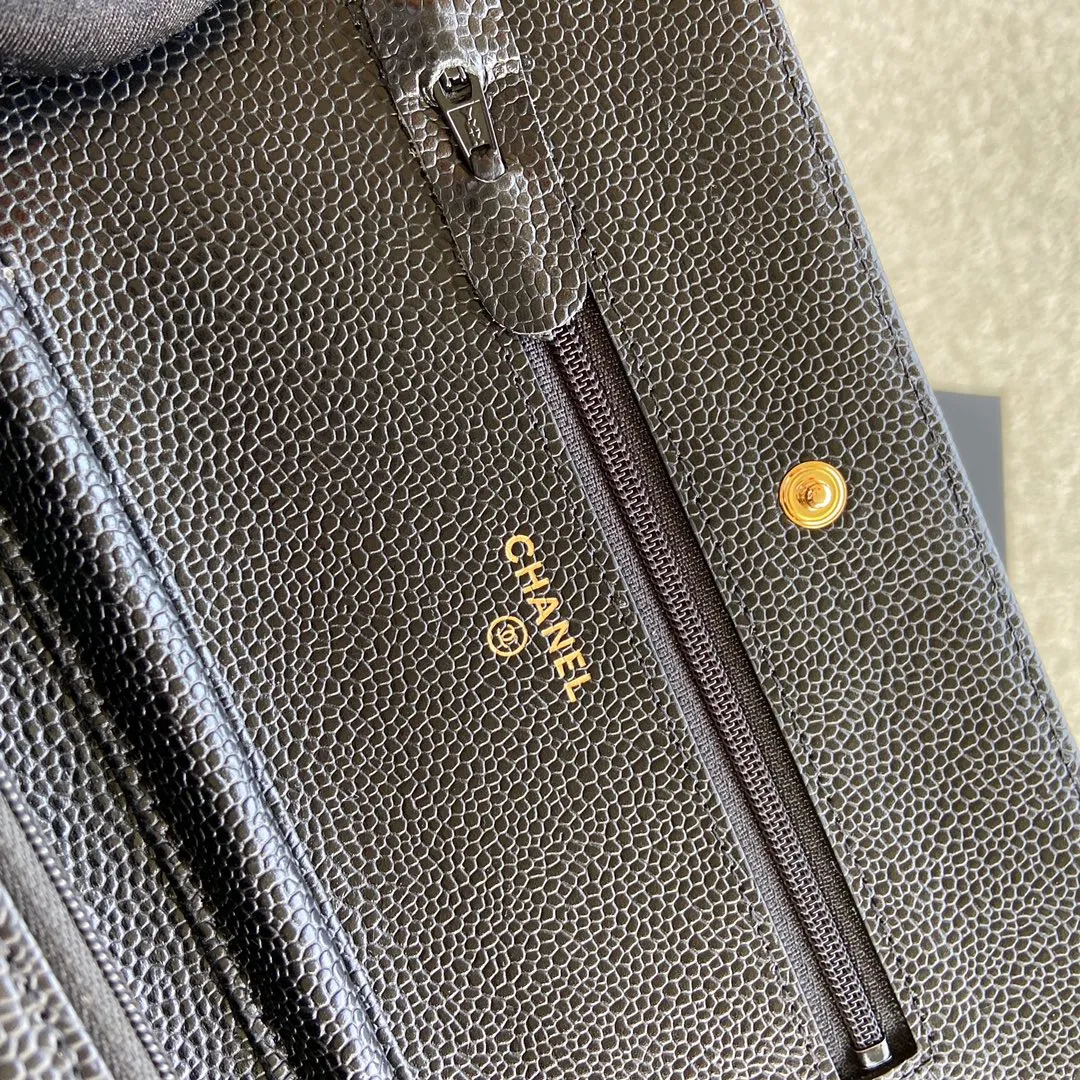 Snap button 600💰Xiaoxiang imported Italian lambskin Item number: A33814 Size: w20×h13×d3.5cm Color: black ball pattern gold steel mark