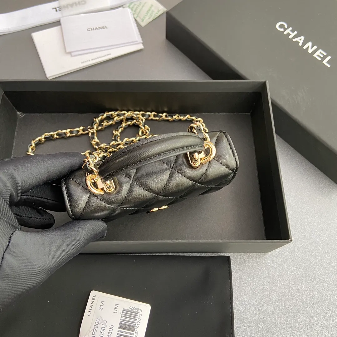 [Special grade hardware original leather] ¥560 Xiaoxiang evening bag series, quilted with iconic metal logo, gold-toned metal hardware, exclusive Italian imported leather, No.: 2200, black sheep gold, size: w9.5×h12.5×d3.5cm