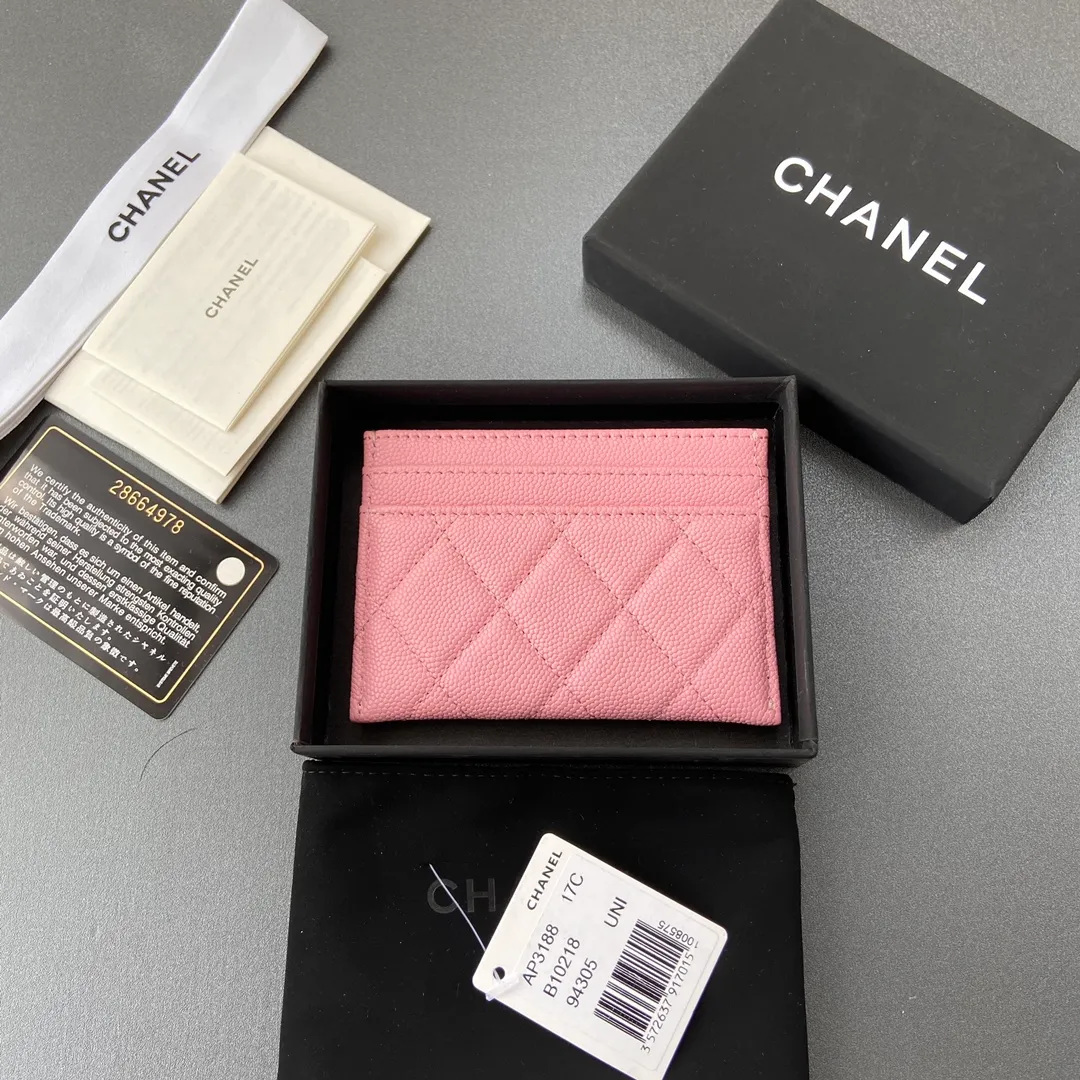 260💰Xiaoxiang imported Italian grained calfskin Item number: AP6376 Size: w11×7.5cm Color: pink fine ball pattern light gold Usage: card holder