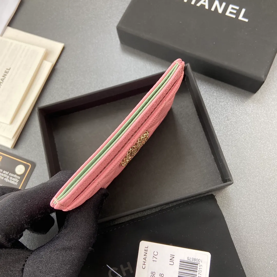 260💰Xiaoxiang imported Italian grained calfskin Item number: AP6376 Size: w11×7.5cm Color: pink fine ball pattern light gold Usage: card holder
