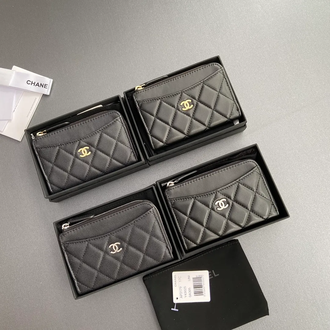 [Special grade hardware original leather] Xiaoxiang small zipper bag card holder series quilted card holder with iconic metal logo No.: 3179