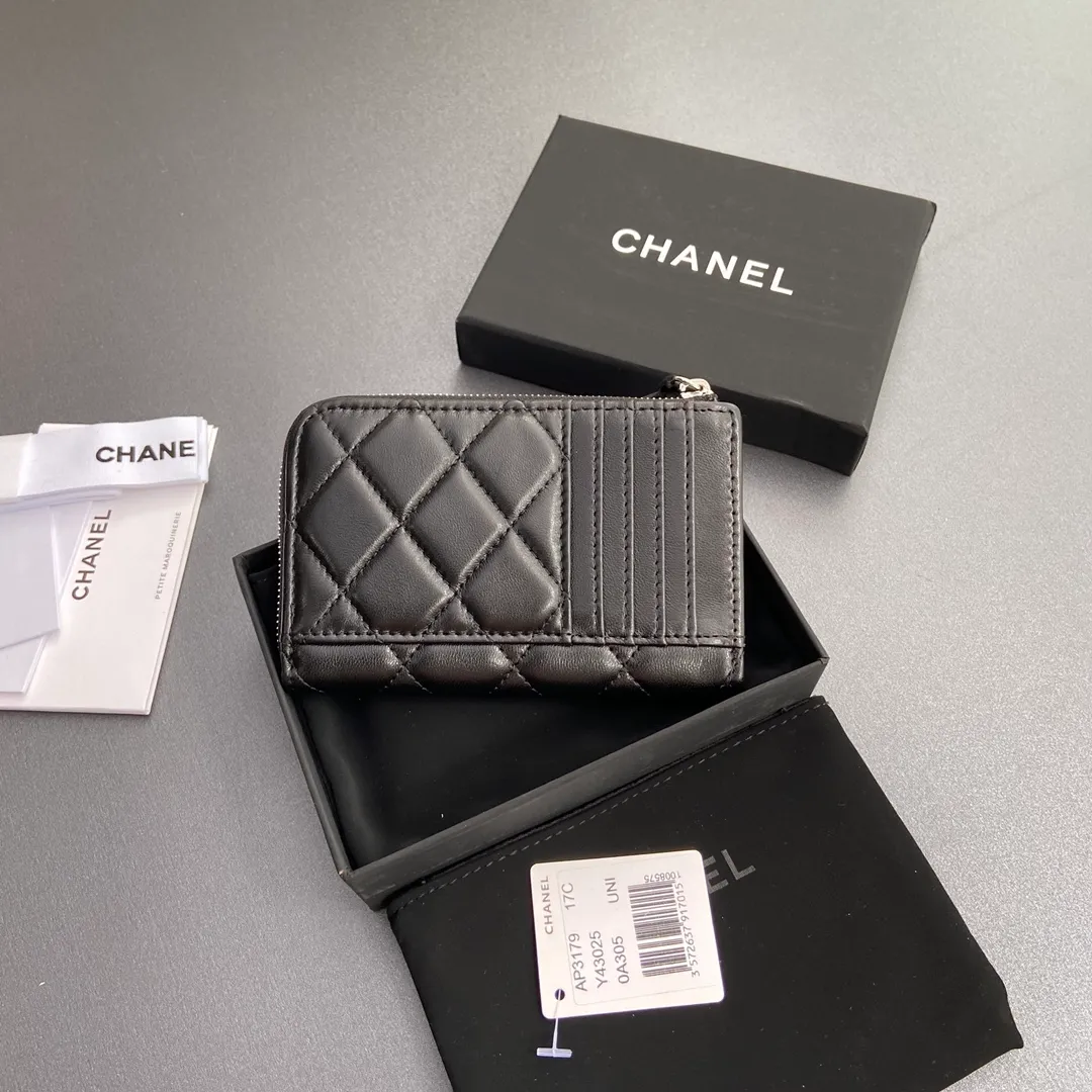 [Special grade hardware original leather] Xiaoxiang small zipper bag card holder series quilted card holder with iconic metal logo No.: 3179