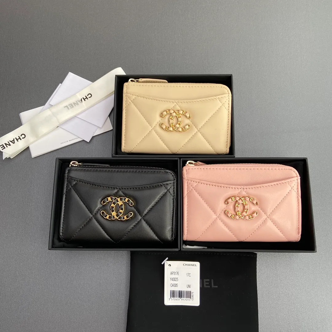 [Special grade hardware original leather] Xiaoxiang small zipper bag card holder series Quilted card holder with iconic metal logo No.: 3176 Xiaoxiang combination picture