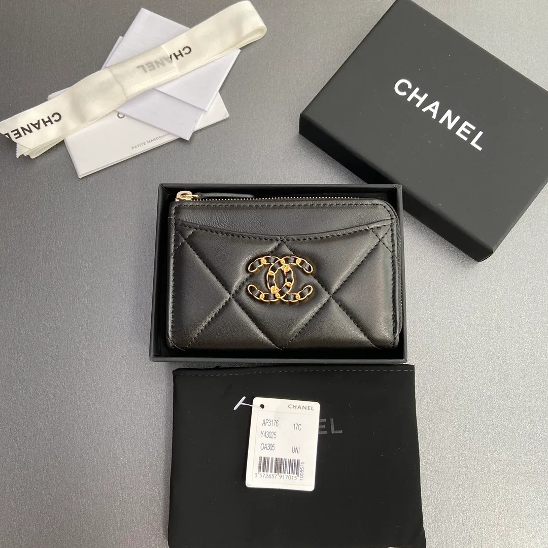 [Special grade hardware original leather] Xiaoxiang small zipper bag card holder series Quilted card holder with iconic metal logo No.: 3176 Xiaoxiang combination picture