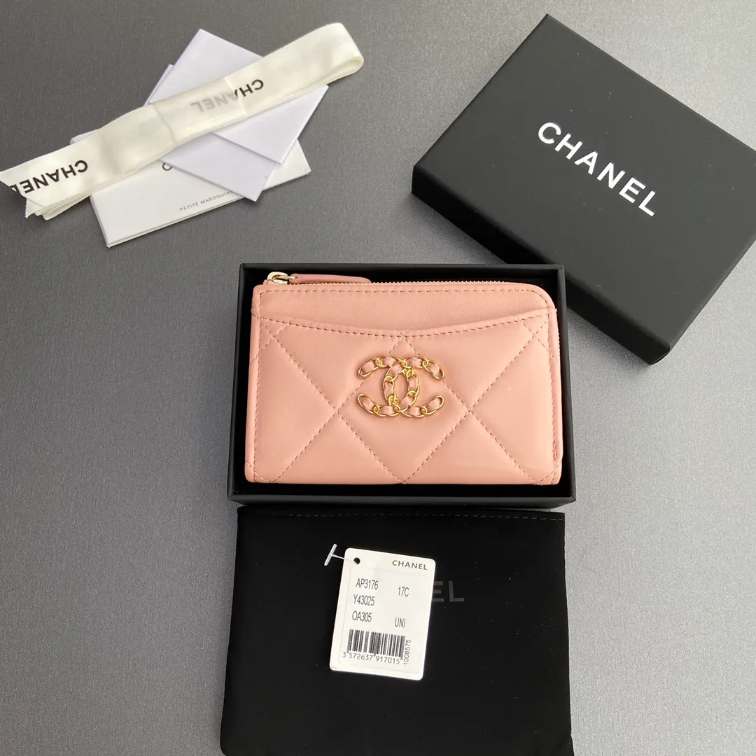 [Special grade hardware original leather] Xiaoxiang small zipper bag card holder series Quilted card holder with iconic metal logo No.: 3176 Xiaoxiang combination picture