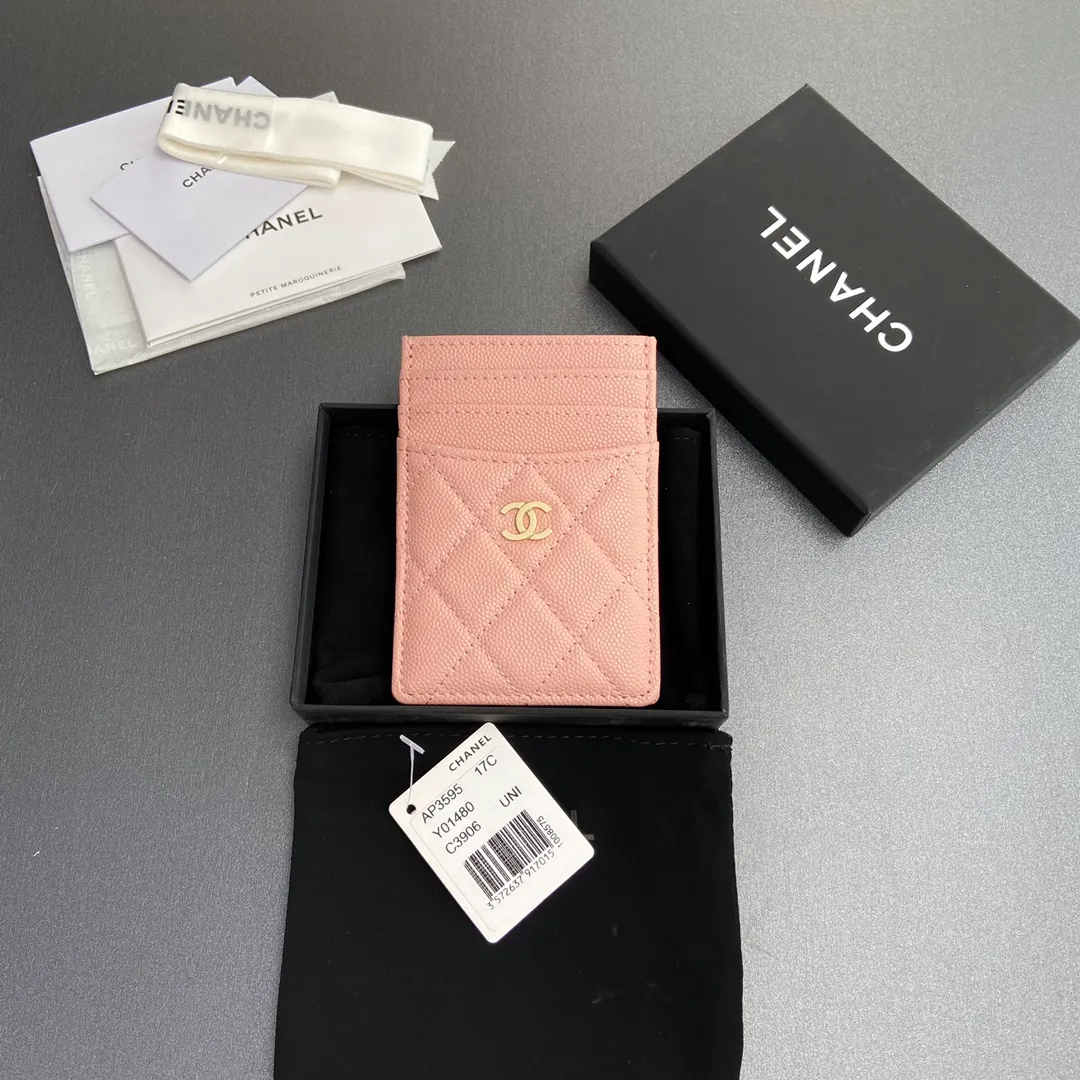 [Special grade hardware original leather] Xiaoxiang card holder series quilted card holder with iconic metal logo No.: 3595 pink gold ball.