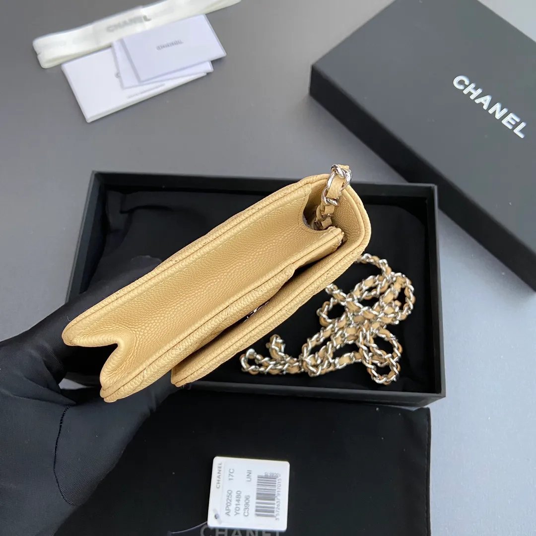 Xiaoxiang imported Italian grained calfskin Item number: A0250 💰: 640 Size: w20×h13×d3.5cm Color: apricot fine ball pattern silver steel mark