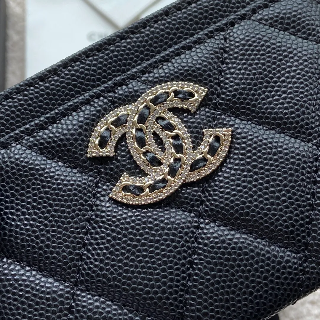 280💰Xiaoxiang imported Italian grained calfskin Item number: AP5474 Size: w11×7.5cm Color: black fine ball pattern light gold Usage: card holder