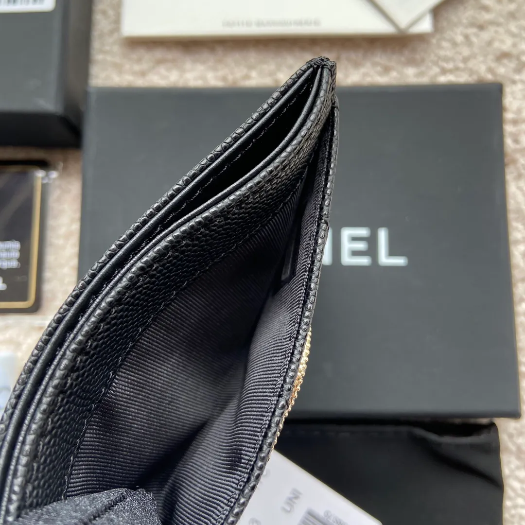 280💰Xiaoxiang imported Italian grained calfskin Item number: AP5474 Size: w11×7.5cm Color: black fine ball pattern light gold Usage: card holder